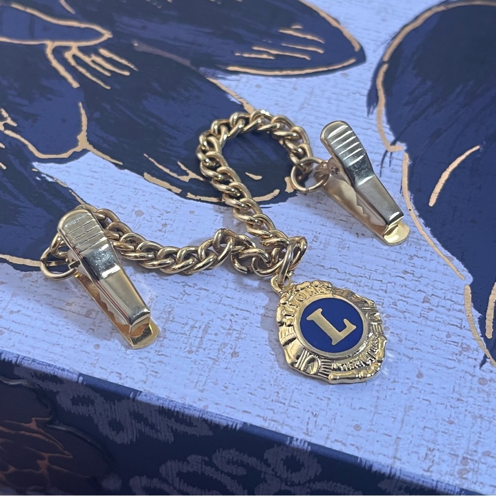 Vintage Gold and Blue Tie Clip Chain